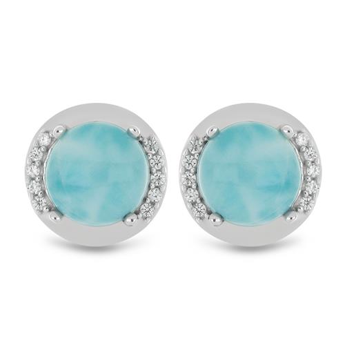 BUY STERLING SILVER NATURAL LARIMAR WITH WHITE ZIRCON GEMSTONE EARRINGS 