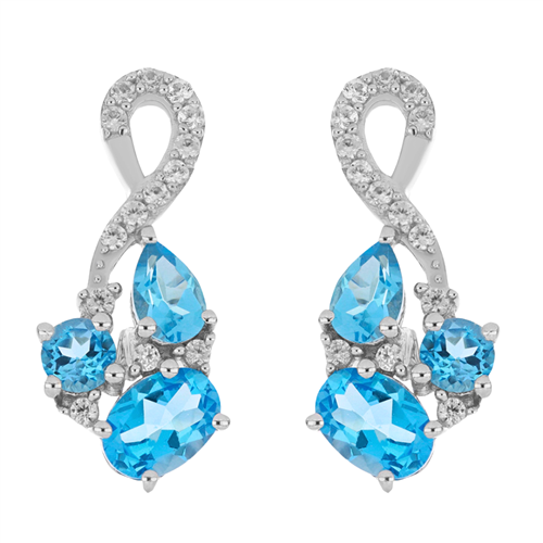 BUY 925 SILVER NATURAL SWISS BLUE TOPAZ GEMSTONE EARRINGS