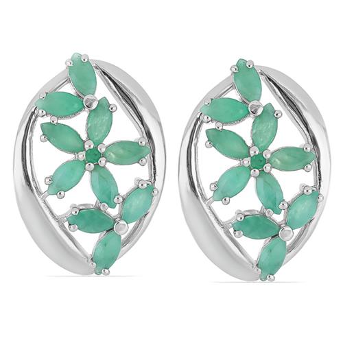 BUY 925 SILVER NATURAL EMERALD GEMSTONE EARRING 