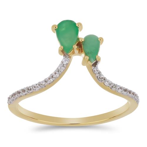 BUY NATURAL EMERALD GEMSTONE RING IN GOLD PLATED FINISH