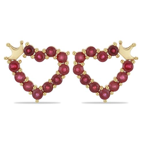 BUY NATURAL RUBY GLASS FILLED GEMSTONE EARRING IN GOLD PLATED FINISH