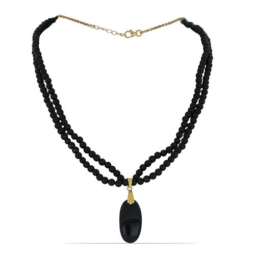 BUY BLACK ONYX GOLD PLATED NUGGETS NECKLACE 