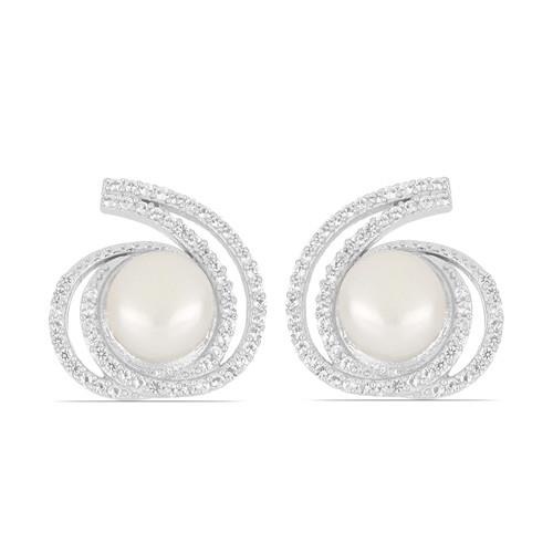 8.5 - 9 MM Freshwater Cultured Pearl and 2 3/4 CT TGW Created White  Sapphire Floral Earrings in Sterling Silver - CBG001561