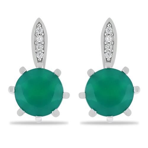 BUY 925 SILVER NATURAL GREEN ONYX WITH WHITE ZIRCON GEMSTONE CLASSIC EARRINGS