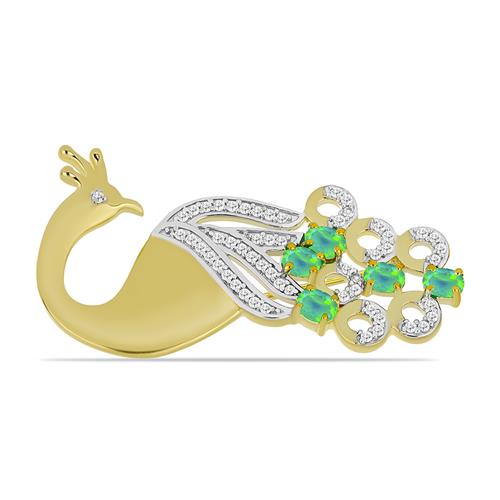 BUY 925 SILVER BROOCH WITH GREEN ETHIOPIAN OPAL GEMSTONE